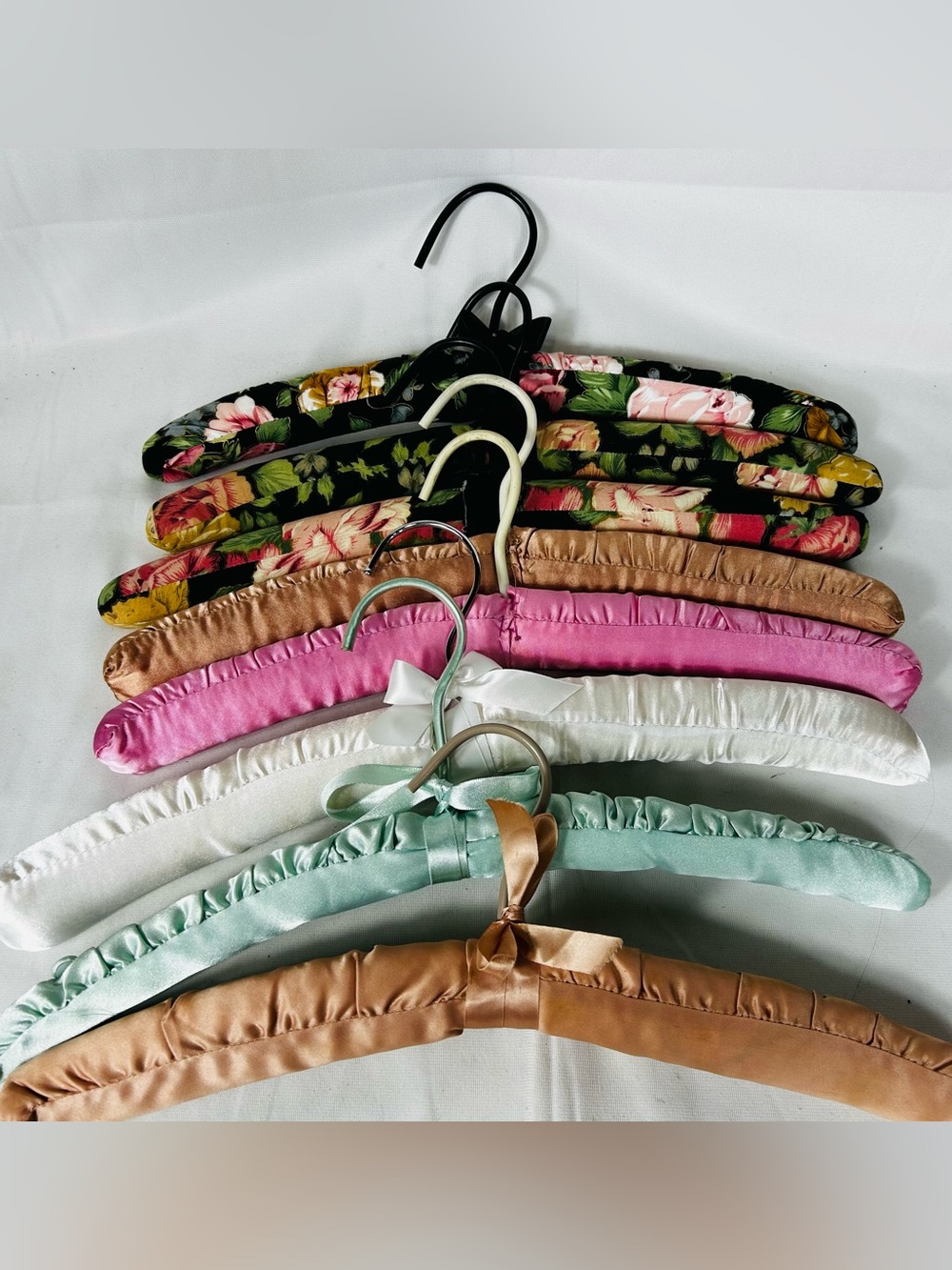 Lot of 8 Vintage Satin and Cloth Hangers